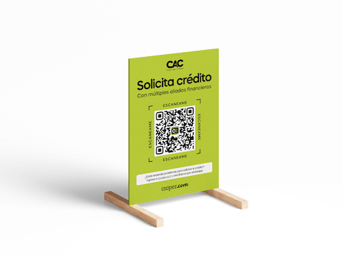 Folleto informativo del kit de crédito, mostrando el paso a paso de cómo un cliente puede solicitar financiamiento.