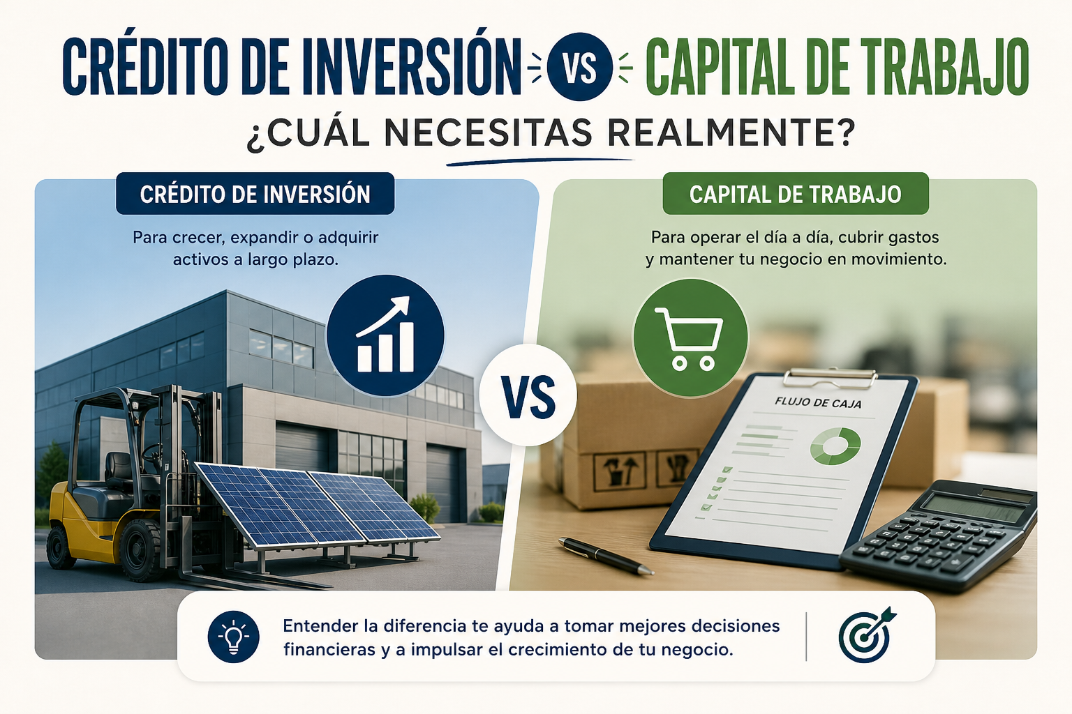 Crédito de inversión vs capital de trabajo ¿cuál necesitas realmente